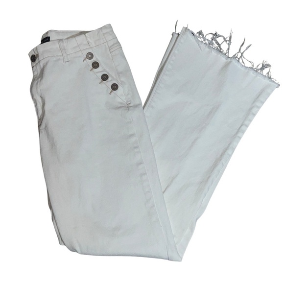 Sincerly Jules Denim - Sincerely Jules White/Cream Flare Jeans Sz 11/30 Button Front Raw Hem Retro Boho